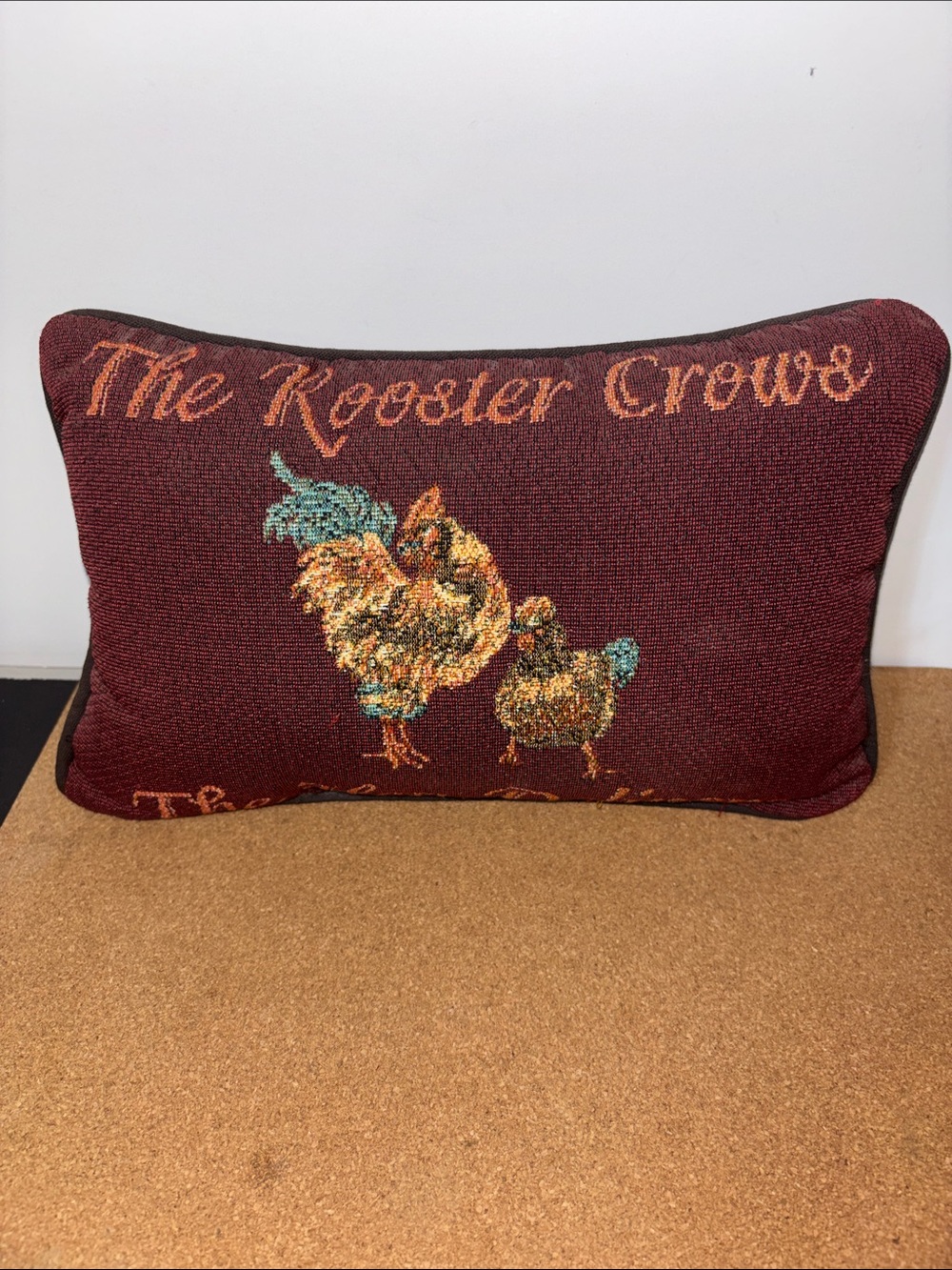 💐3/$15 The Rooster Crows Decorative Burgundy Throw Pillow Farmhouse Accent